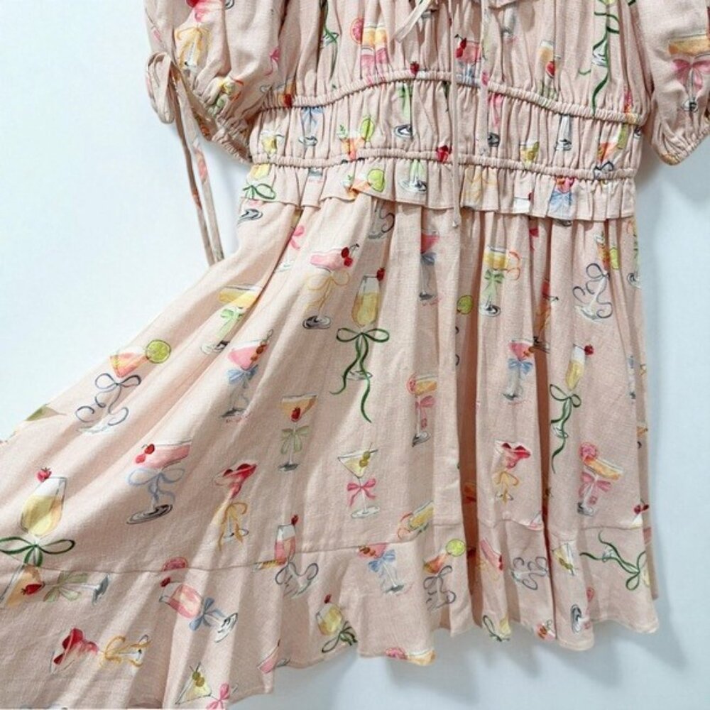 NWT En Saison Mia Ruffle Puff Sleeve Mini Dress Pink Multi - Picture 9 of 10